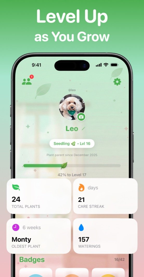 Hari app showing user profile with level, stats, and progress
